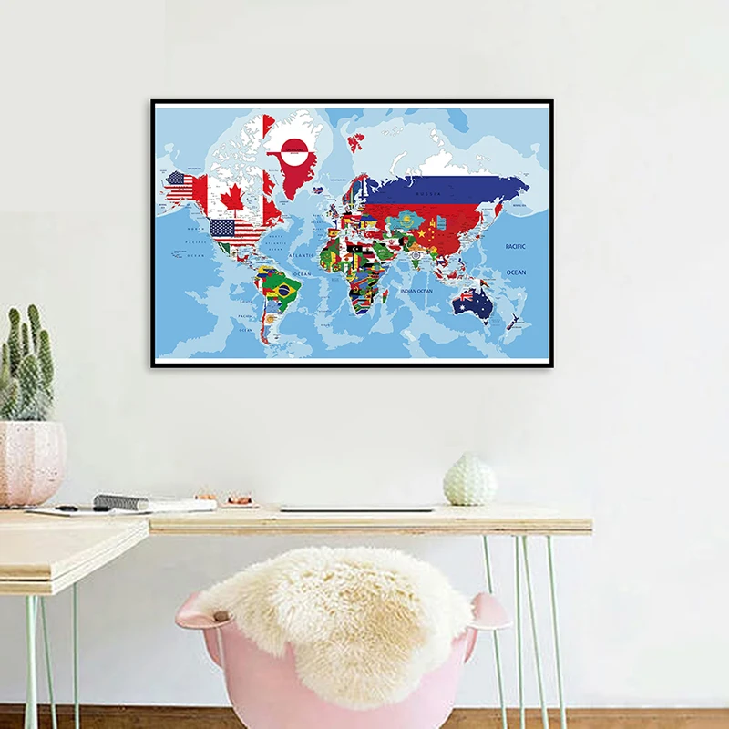 

75*50cm The World Political Map Non-woven Canvas Painting Wall Art Picture Home Decoration School Supplies Children Study