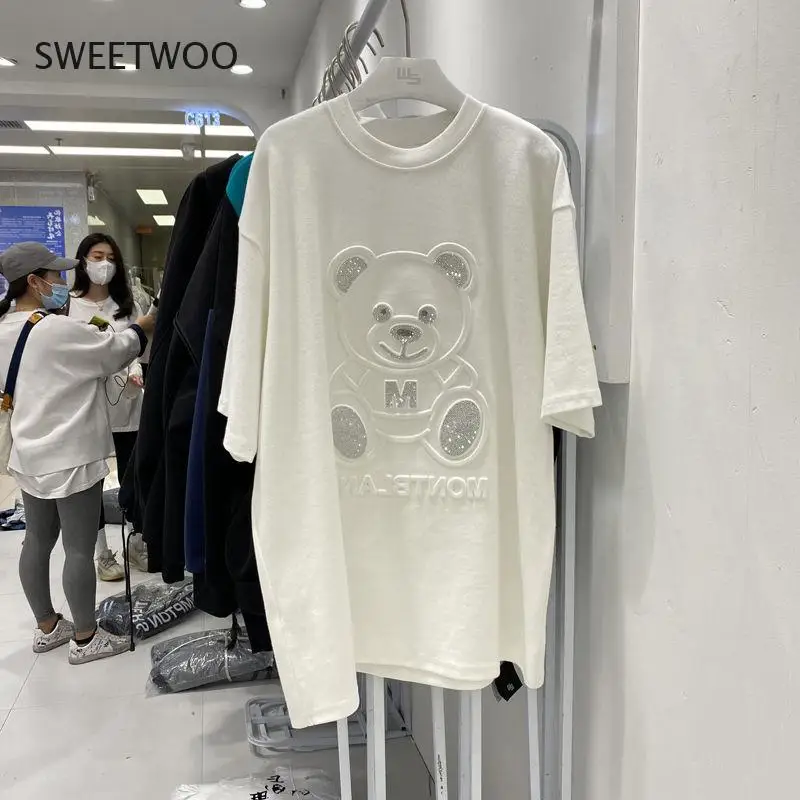 Hot Rhinestone T-shirt Women Short Sleeve Summer Bear Half Sleeve Top Loose Mid-length Tshirt Diamonds Graphic Tee
Hot Rhinestone T-shirt Women Short Sleeve Summer Bear Half Sleeve Top Loose Mid-length Tshirt Diamonds Graphic Tee