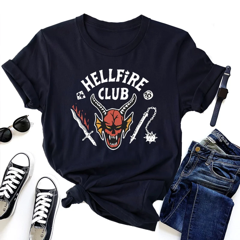 Hellfire Club T Shirt Women Print Stranger Things Season 4 TV Series T-shirt Cotton Summer Short Sleeve Graphic Tee Shirt Top
Hellfire Club T Shirt Women Print Stranger Things Season 4 TV Series T-shirt Cotton Summer Short Sleeve Graphic Tee Shirt Top