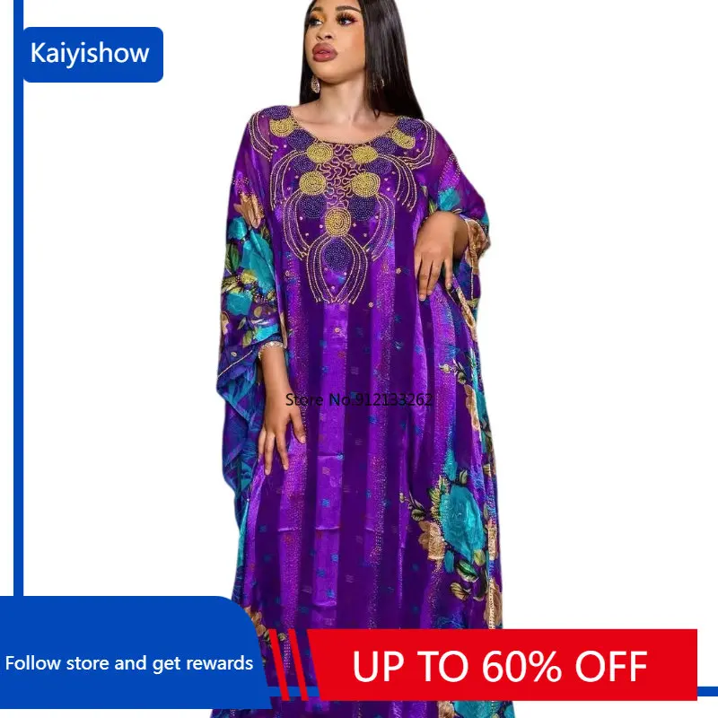 

Dashiki African Dresses for Women Spring Summer African 3/4 Sleeve Sequined Printing Long Dress Muslim Abaya African Clothes