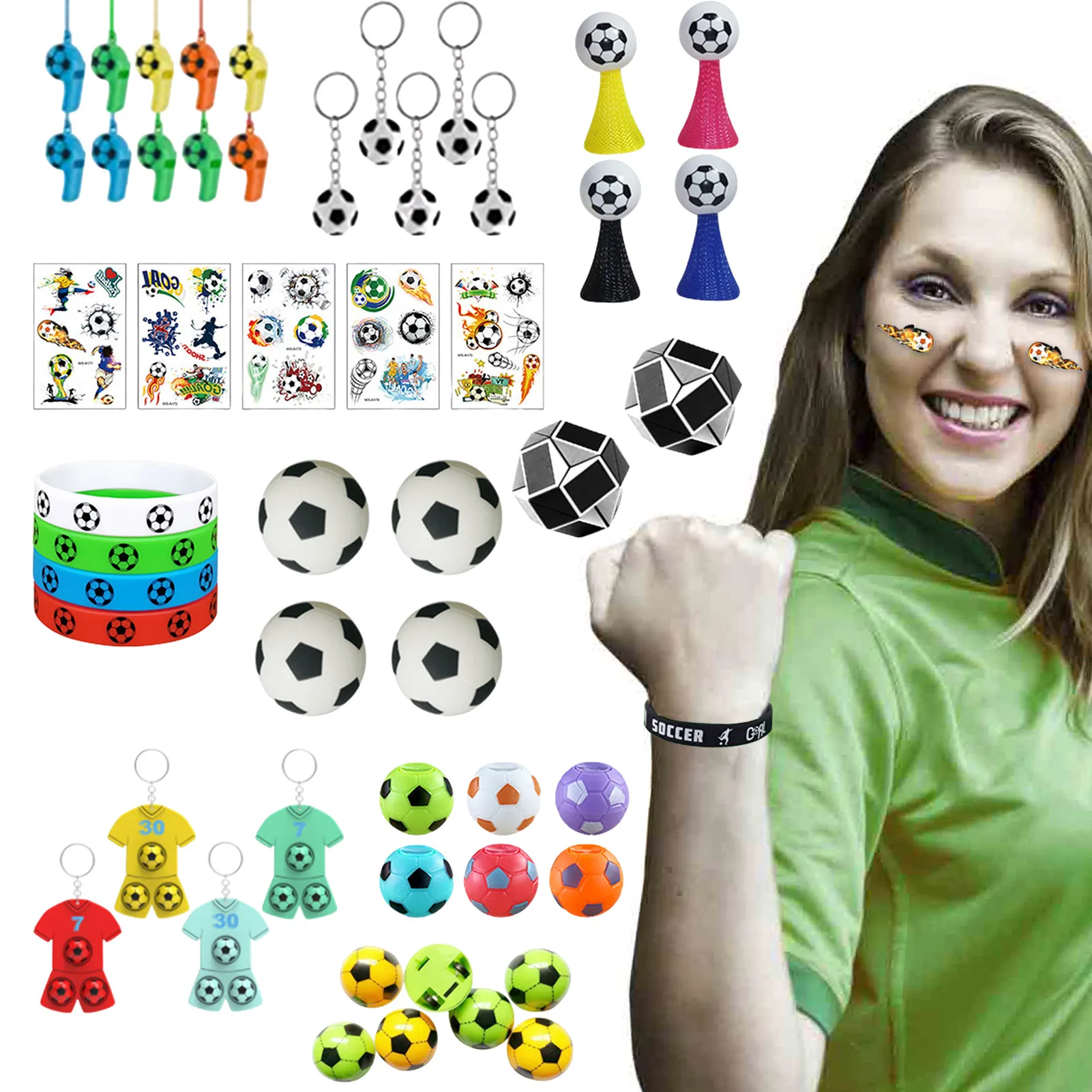 51pcs Qatar World Soccer Cup Party Favors Bracelet Car Maze Whistle Keychain Cheer Set Soccer Toys Set Boys Toy Gift
51pcs Qatar World Soccer Cup Party Favors Bracelet Car Maze Whistle Keychain Cheer Set Soccer Toys Set Boys Toy Gift
