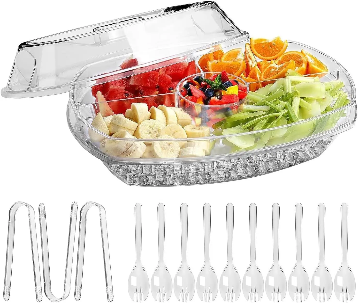 Cold Serving Trays for Parties with 4 Compartments Garnish Tray with Lid for Outdoor Party Holiday Celebration
Cold Serving Trays for Parties with 4 Compartments Garnish Tray with Lid for Outdoor Party Holiday Celebration