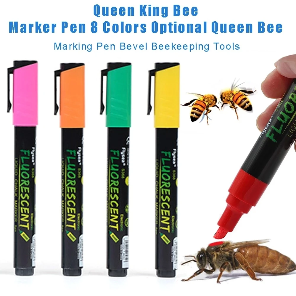 

Queen King Bee Marker Pen LED Highlighter Marks Pen 8 Colors Optional Bevel Nib Paintbrush Beekeeping Tools