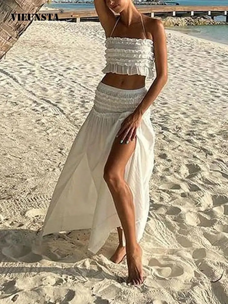 2022 Beach Summer Resort Skirts Outfits Women Two Piece Set Fashion Sexy Lace Patchwork Sling Crop Tops + Long Slit Skirt Suits
2022 Beach Summer Resort Skirts Outfits Women Two Piece Set Fashion Sexy Lace Patchwork Sling Crop Tops + Long Slit Skirt Suits