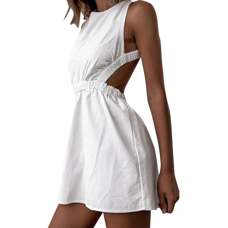 Feminine Sense of Sleeveless Dress Personality Solid Color Cross Back High Waist Short Skirt Chic and Comfortable In Summer 2023
Feminine Sense of Sleeveless Dress Personality Solid Color Cross Back High Waist Short Skirt Chic and Comfortable In Summer 2023