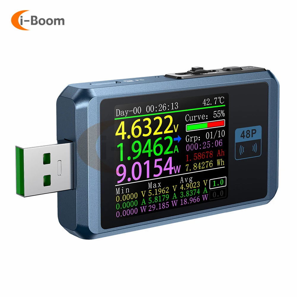 FNB48P USB Tester 6-Digit LCD Display Voltmeter Ammeter TYPE-C Fast Charge Detector Trigger Power Meter With CNC Metal Shell
FNB48P USB Tester 6-Digit LCD Display Voltmeter Ammeter TYPE-C Fast Charge Detector Trigger Power Meter With CNC Metal Shell