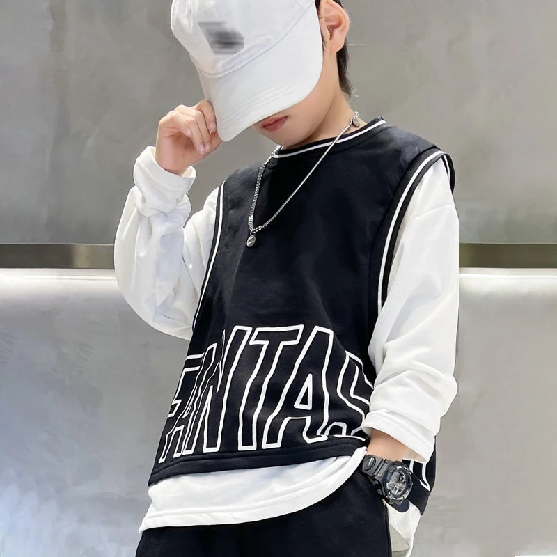 Children's Loose Long-sleeved Fake Two-piece SweatShirt Tops Spring Summer Boys Letter Printing Casual Pullovers Bottoming Shirt
Children's Loose Long-sleeved Fake Two-piece SweatShirt Tops Spring Summer Boys Letter Printing Casual Pullovers Bottoming Shirt