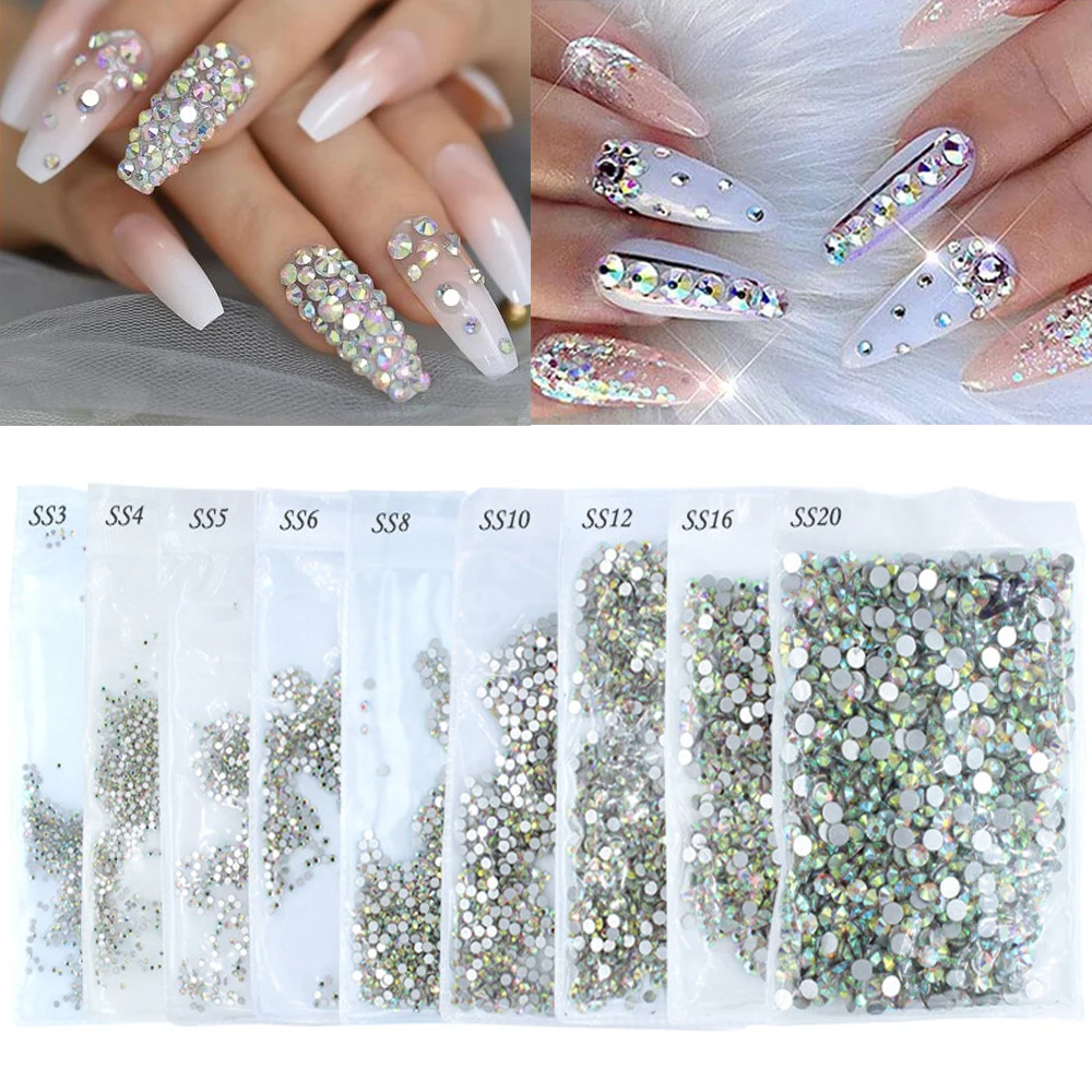 

1440pcs SS3-SS16 Clear / AB Nail Art Rhinestones Non HotFix FlatBack 3D Crystal Glass Rhinestone Beads Nail Art Glitter Strass #