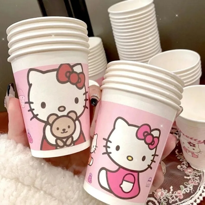 Новинка милая одноразовая бумажная чашка Hello Kitty красивая портативная утолщенная