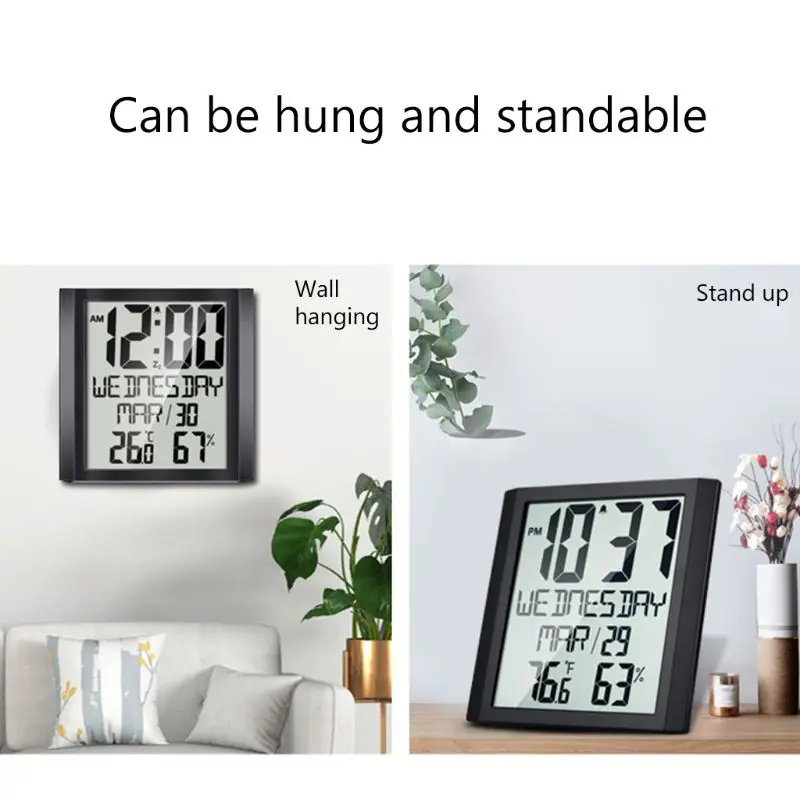 Wall Clock Extra Large Digital Display Time Day Calendar Indoor Thermometer Hygrometer Table Desk Stand & Wall Hanging
Wall Clock Extra Large Digital Display Time Day Calendar Indoor Thermometer Hygrometer Table Desk Stand & Wall Hanging