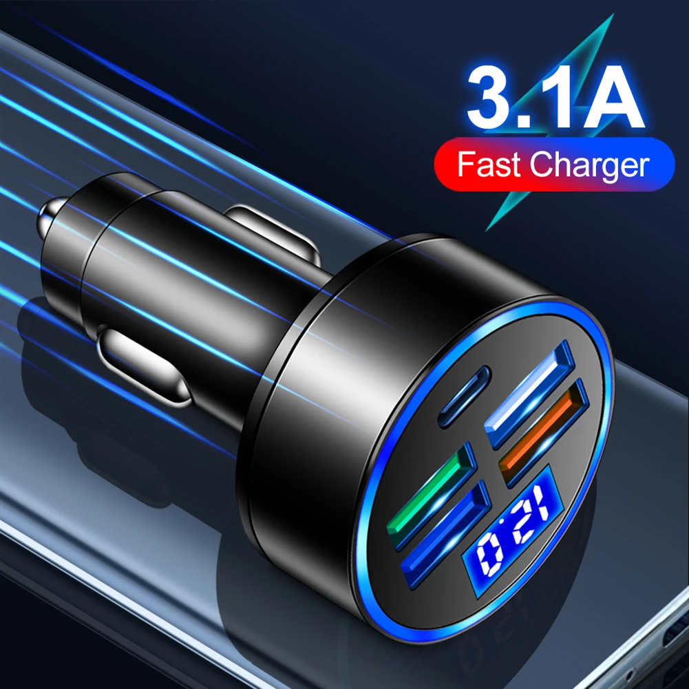 

Car Car Charger 4USB Car Charger Fast Charger QC3.0 Resistant To Oxidation Stable Connection Wide Compatibility Black