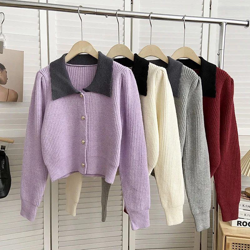 Knit Color Blocking Sweater Korean Chic Women Turn-Down Collar Sweaters Short Pullover Female Casual Slim Clothes Dropshipping
Knit Color Blocking Sweater Korean Chic Women Turn-Down Collar Sweaters Short Pullover Female Casual Slim Clothes Dropshipping