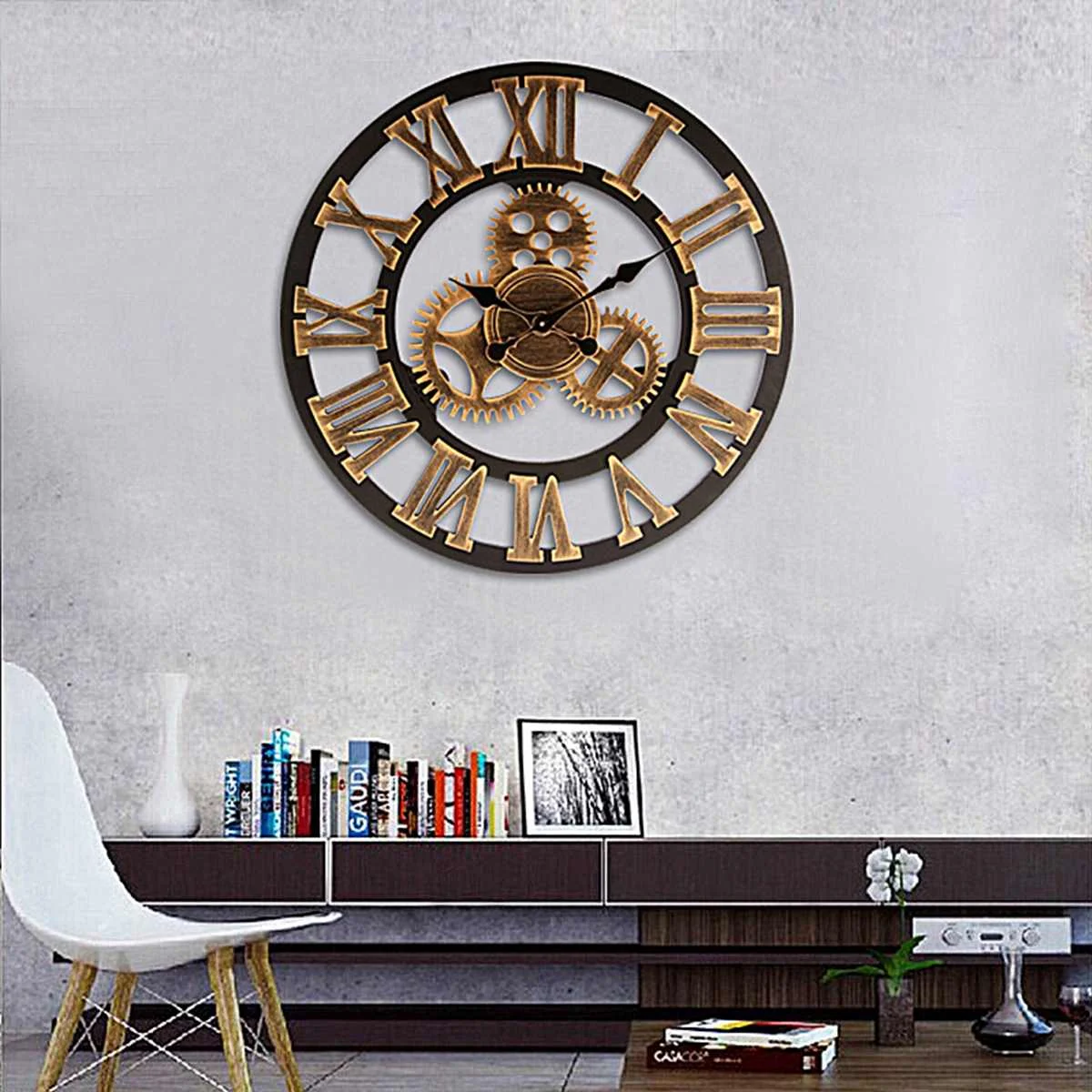 

Industrial Gear Wall Clock Decorative Retro MDL Wall Clock Industrial Age Style Room Decoration Wall Art Decor (Without Battery)