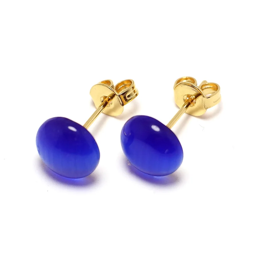 

Blue Ear Studs,24k Gold Plated Brass,6mm,8mm,Blue Cat Eye Stone Cartilage Piercing Jewelry,Handmade Stud Earrings,1pair