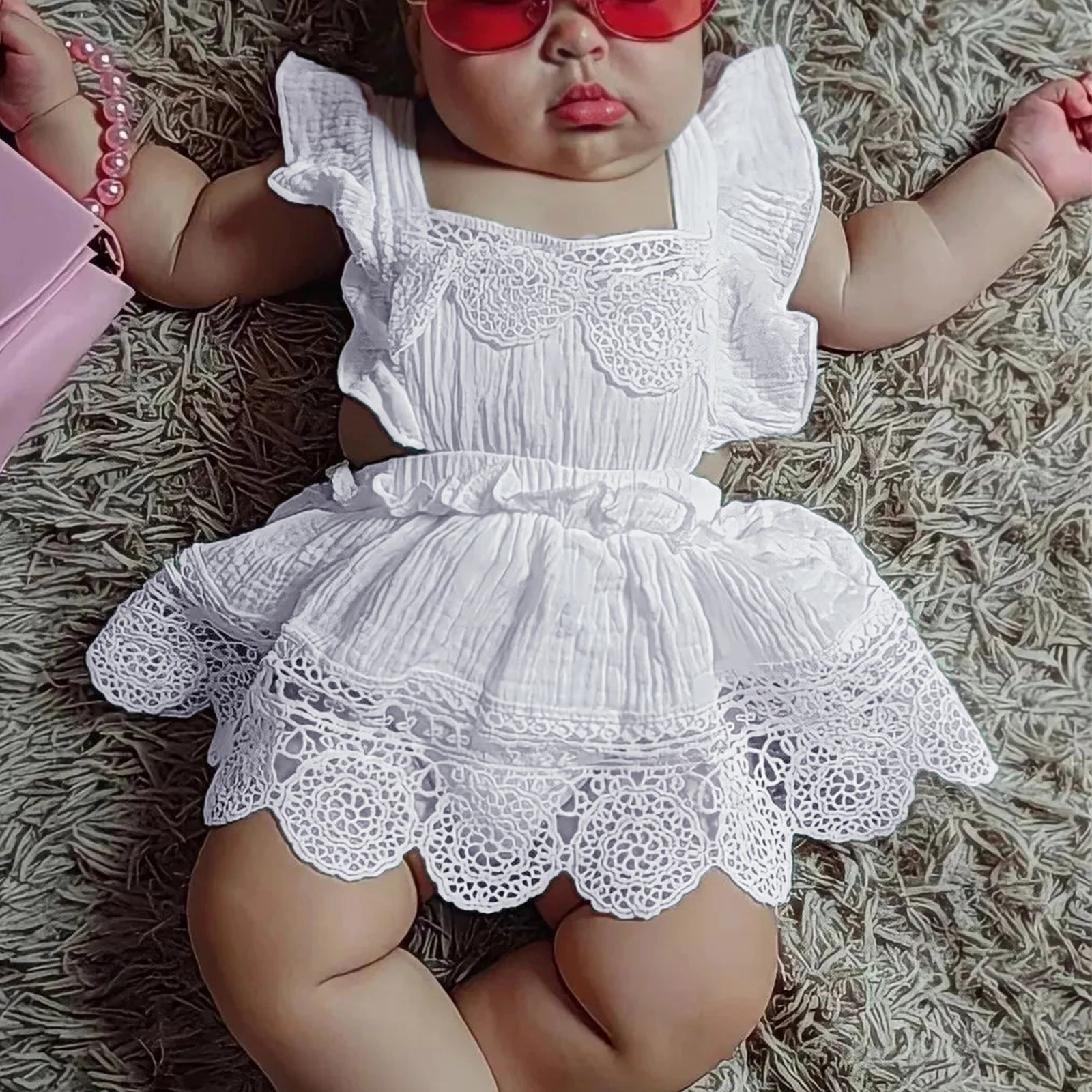 Toddler Kid Baby Girls Romper Dress Fly Sleeve Square Neck Ruffle Lace Patchwork Summer Elastic Waist Short Sundress with Ribbon
Toddler Kid Baby Girls Romper Dress Fly Sleeve Square Neck Ruffle Lace Patchwork Summer Elastic Waist Short Sundress with Ribbon