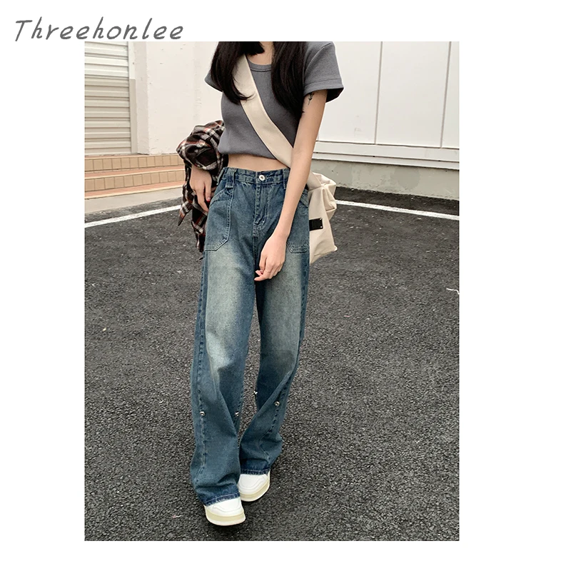 Women's High-waisted American Street Style Retro Straight Leg Jeans All-match Casual Women's Blue Washed Denim Wide-leg Pants
Women's High-waisted American Street Style Retro Straight Leg Jeans All-match Casual Women's Blue Washed Denim Wide-leg Pants