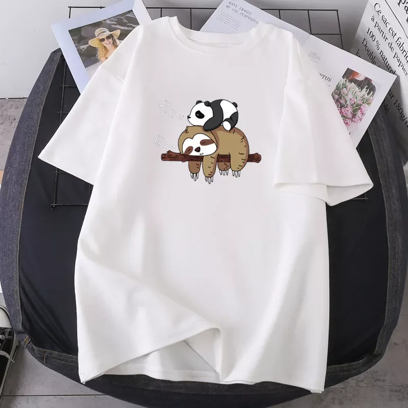 Sleeve O-neck Female 2021 New Tees Sleep Padan And Sloth Print Woman T-shirts Summer High Quality Fashion Lady Clothing
Sleeve O-neck Female 2021 New Tees Sleep Padan And Sloth Print Woman T-shirts Summer High Quality Fashion Lady Clothing