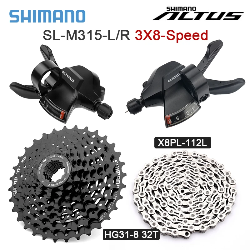 

SHIMANO kit Acera Altus SL-M315 L/R 3X8 Velocidade Shifter M360 24S cassette HG31 32T/34T Chain HG40 KMC 112L 3x8S MTB Groupset