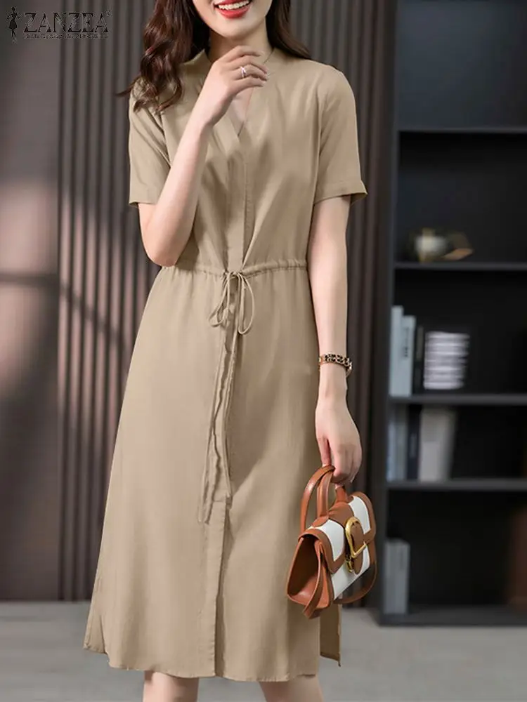 2023 ZANZEA Summer Sundress Casual Loose Drawstring Waist Vestido Women Elegant V Neck Short Sleeve Solid Midi Dress Robe Femme
2023 ZANZEA Summer Sundress Casual Loose Drawstring Waist Vestido Women Elegant V Neck Short Sleeve Solid Midi Dress Robe Femme