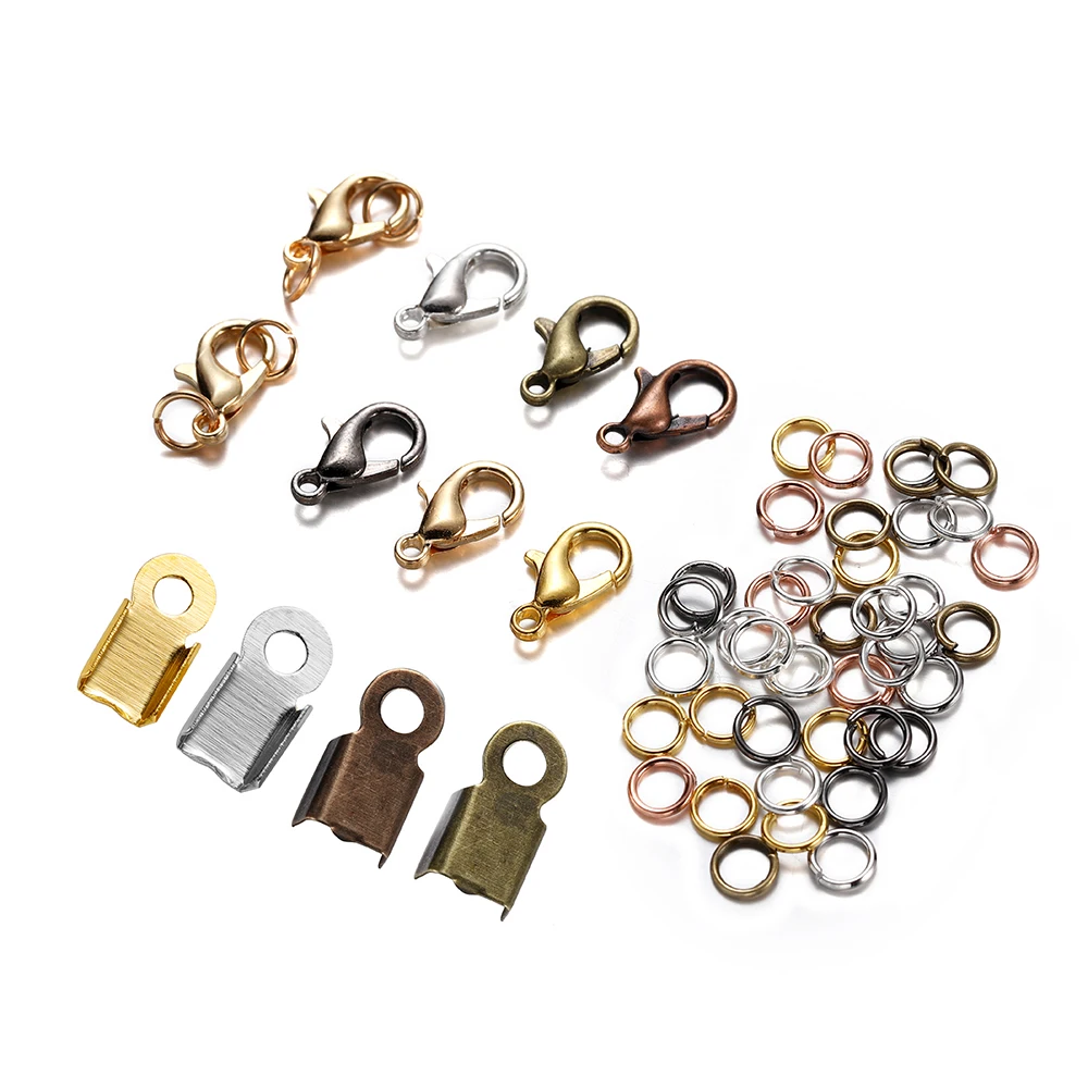 

80pcs Hypoallergenic Alloy Lobster Clasp Jump Ring Leather Clip Tip Fold Crimp Kit For DIY Bracelet Necklace Making Supplies