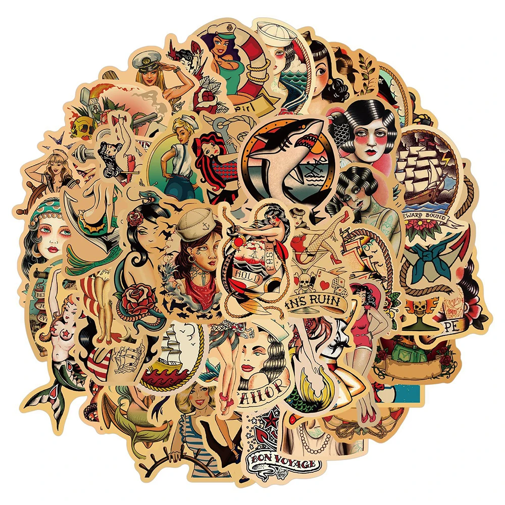 50 Pieces/Pack Retro Vintage Tattoo Cartoon Graffiti Waterproof Sticker Suitcase Notebook Fridge Skateboard Water Cup Decal
50 Pieces/Pack Retro Vintage Tattoo Cartoon Graffiti Waterproof Sticker Suitcase Notebook Fridge Skateboard Water Cup Decal