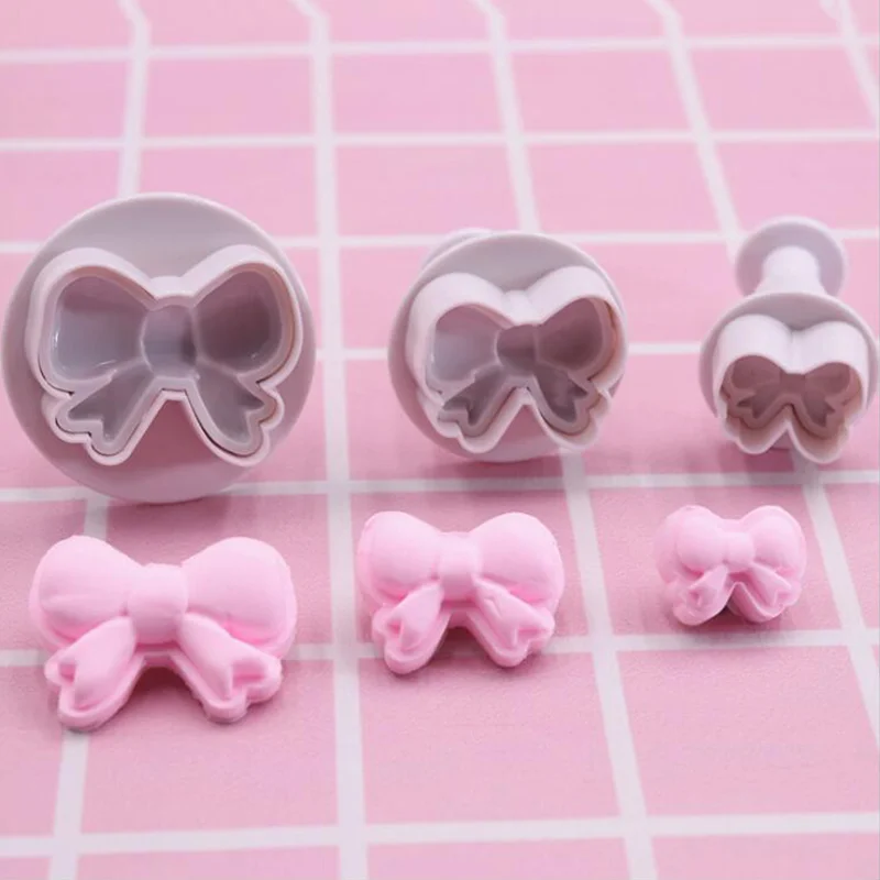 

3Pcs Bow Knot Ties Cookie Cutter Cooki Molds Embossed Stamp for Fondant Cake Biscuit Decorating Tool Kitchen Baking Accessories