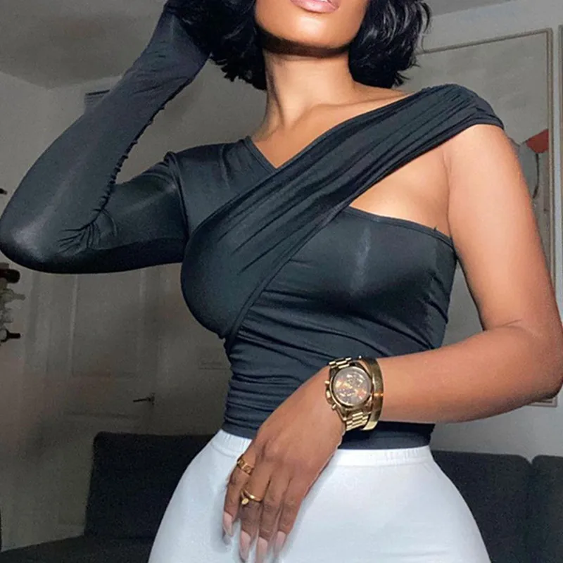 Soild Women's T-shirts Asymmetrical V Neck One-shoulder Slim Female Streetwear Crop Tops Autumn All-match Vinatge Tees
Soild Women's T-shirts Asymmetrical V Neck One-shoulder Slim Female Streetwear Crop Tops Autumn All-match Vinatge Tees