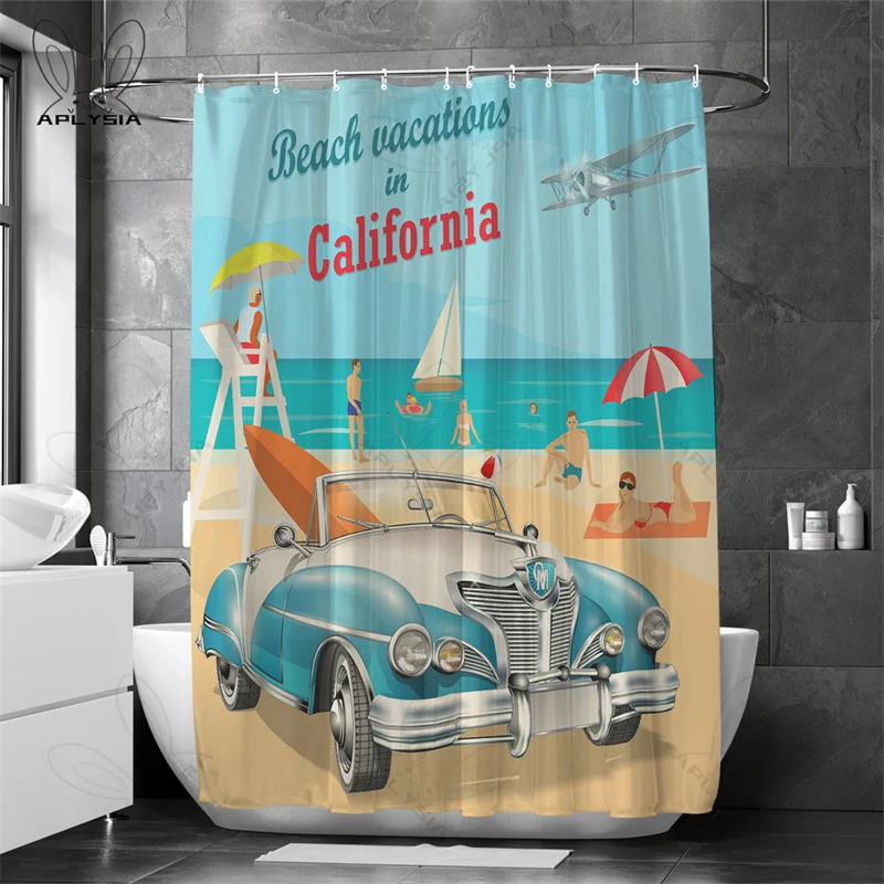 

Автомобиль путешествия по Америке ретро поездка сексуальная девушка душевая занавеска набор Route 66 ванная ткань занавеска для ванны декор с ...