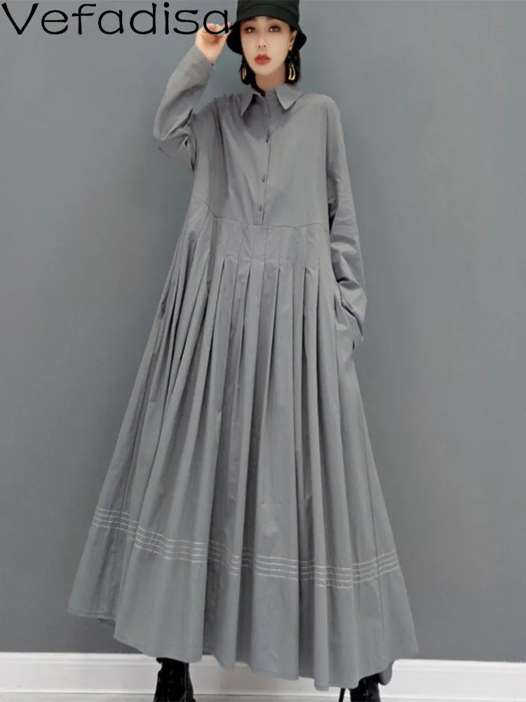 Women Long Sleeves Lapel Dress Loose Mid-length Solid Color High Waist Age Reduction Pleated Dress 2023 Spring Autumn LHX1747 
Women Long Sleeves Lapel Dress Loose Mid-length Solid Color High Waist Age Reduction Pleated Dress 2023 Spring Autumn LHX1747