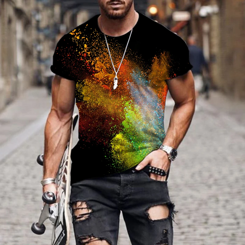 Мужская летняя футболка с разноцветным принтом и коротким рукавом 2022 | одежда