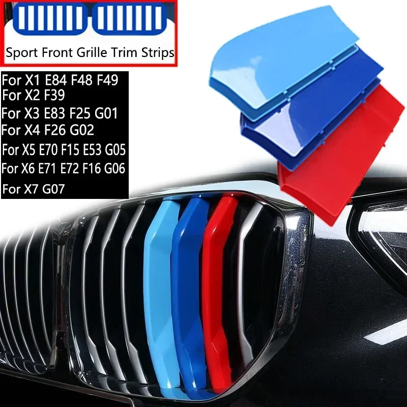 

3Pcs Car Grille Trim Strip For BMW X1 X2 X3 X4 X5 X6 X7 E84 F48 F49 F39 E83 F25 G01 F26 G02 E70 F15 E53 G05 E71 E72 F16 G06 G07