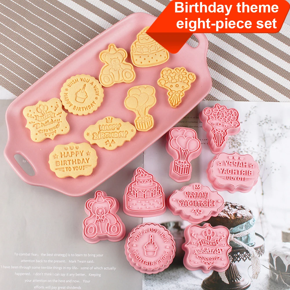 8Pcs Birthday Cookie Cutter Plastic 3D Fondant Mold Press-Type Biscuit Mold Cookie Stamp Kitchen Baking Tool Kids Birthday Decor
8Pcs Birthday Cookie Cutter Plastic 3D Fondant Mold Press-Type Biscuit Mold Cookie Stamp Kitchen Baking Tool Kids Birthday Decor