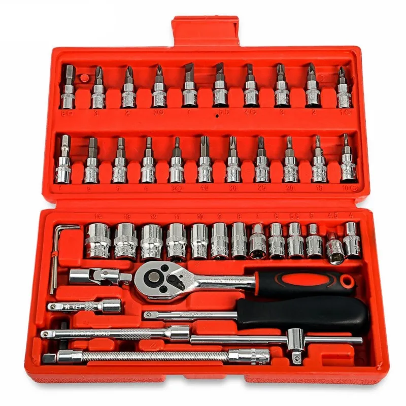 46pcs Car Ratchet Wrench Combination Set 1/4" 4-14mm Socket Spanner Screwdriver For Motorcycle Bicycle Repair Tools Kit Toolbox
46pcs Car Ratchet Wrench Combination Set 1/4" 4-14mm Socket Spanner Screwdriver For Motorcycle Bicycle Repair Tools Kit Toolbox