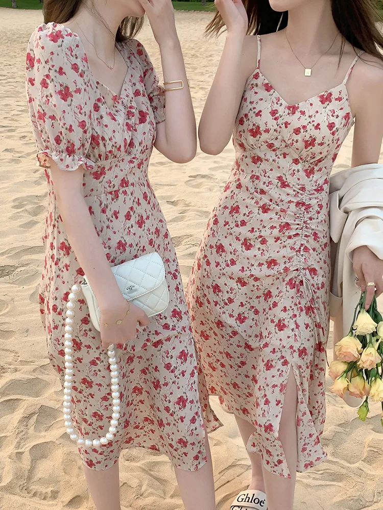 Элегантное цветочное искусственное сексуальное винтажное шифоновое платье на