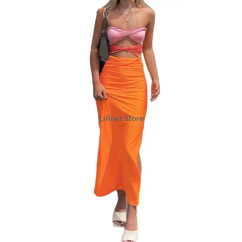 Women Summer Sexy Strapless Twist Ruched Front Midi Long Bodycon Dress Hollow Out Contrast Color Off Shoulder Sleeveless Side
Women Summer Sexy Strapless Twist Ruched Front Midi Long Bodycon Dress Hollow Out Contrast Color Off Shoulder Sleeveless Side