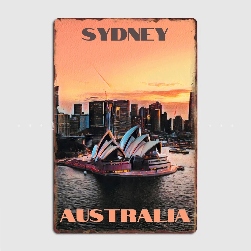 

Винтажный постер для путешествий в Сидней, Австралия, металлический плакат с табличкой, постер для клуба, дома, бара, пещера, классические настенные постеры со знаками, декор для комнаты