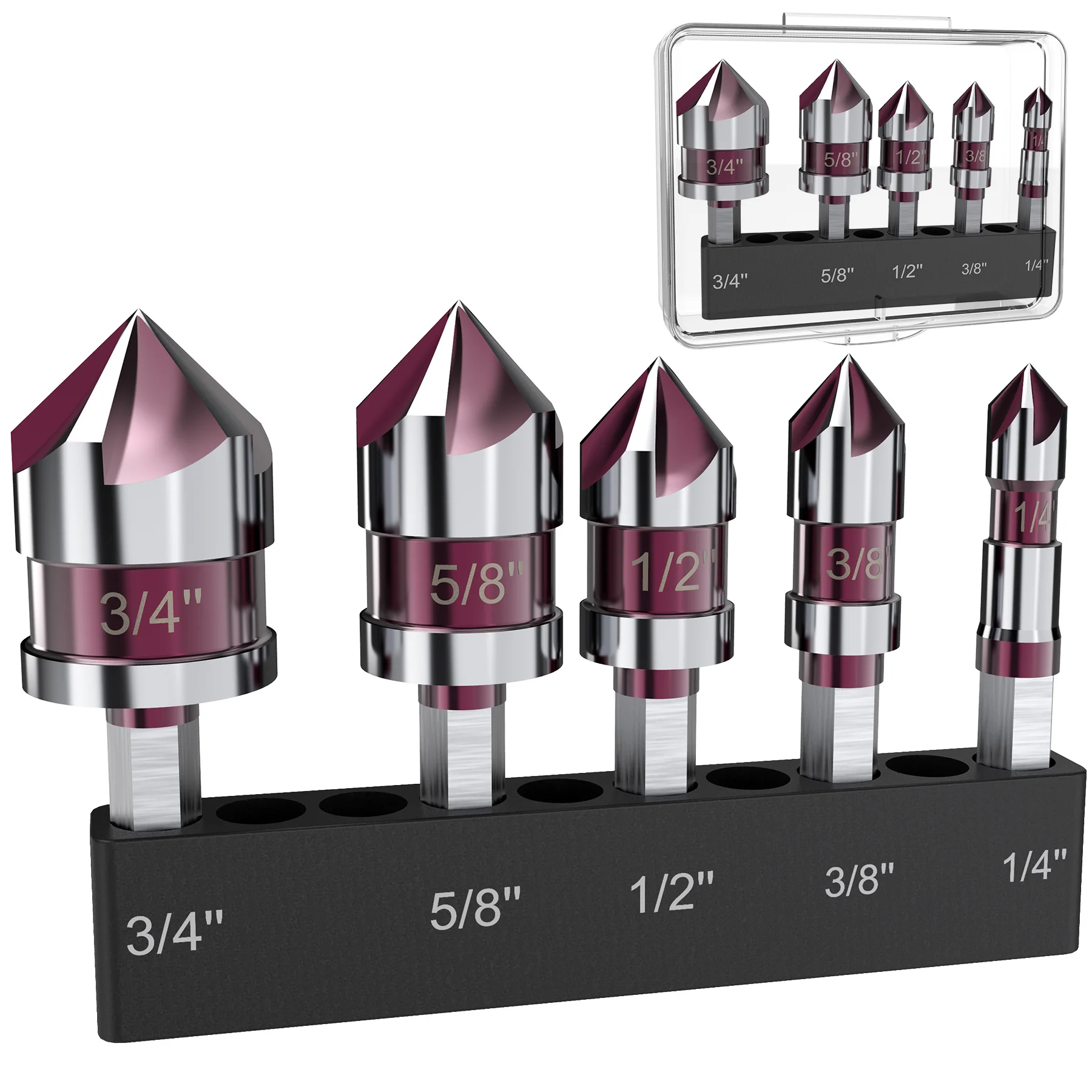 Bit Countersink 5/8 Metal Shank Set 5pcs With Cobalt 5 Set1/4” Bit 3/8” Hex 1/4" Countersunk Drill 82° Bit 1/2” Flute Holder
Bit Countersink 5/8 Metal Shank Set 5pcs With Cobalt 5 Set1/4” Bit 3/8” Hex 1/4" Countersunk Drill 82° Bit 1/2” Flute Holder