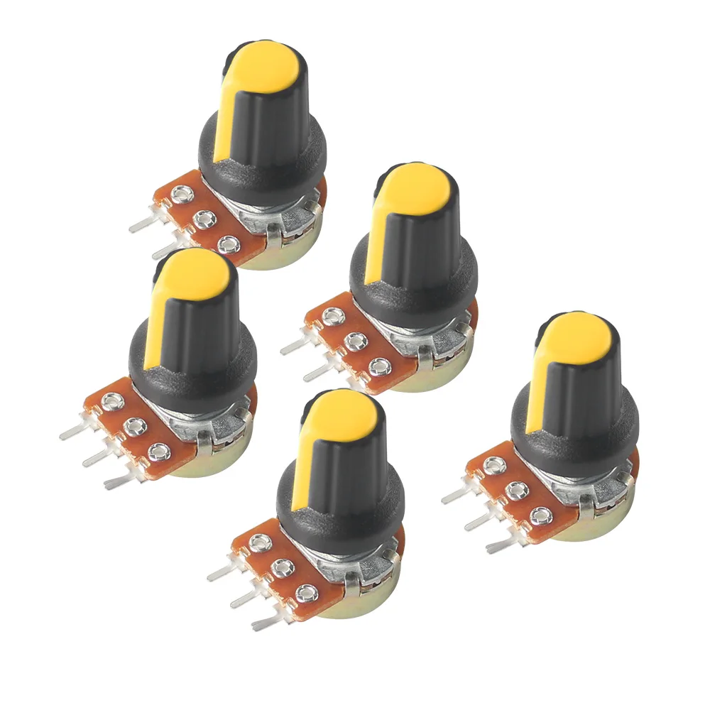 5Set 15mm WH148 Linear Rotary Taper Potentiometer 3Pin 1K-1M Ohm Variable Resistors Shaft with Washers,Nuts and Yellow AG2 Knobs
5Set 15mm WH148 Linear Rotary Taper Potentiometer 3Pin 1K-1M Ohm Variable Resistors Shaft with Washers,Nuts and Yellow AG2 Knobs