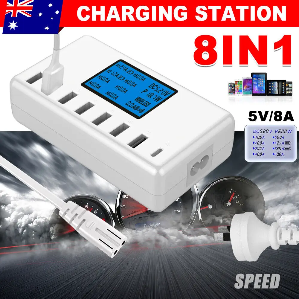 8 Port Usb Hub Charging Station Phone Multi Dock Charger Power Adapter LCD Display Current Display PowerTYPE-C
8 Port Usb Hub Charging Station Phone Multi Dock Charger Power Adapter LCD Display Current Display PowerTYPE-C