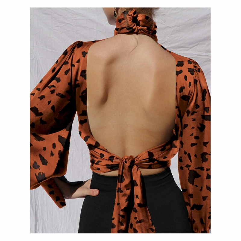 Leopard Print Fashion High Neck Satin Silk Top Sexy Hollow Open Back Shirt Top Elegant Autumn Long-sleeved Pleated Top XL Goth
Leopard Print Fashion High Neck Satin Silk Top Sexy Hollow Open Back Shirt Top Elegant Autumn Long-sleeved Pleated Top XL Goth