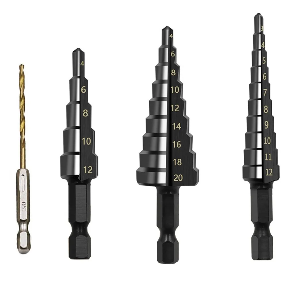 4pcs/set 3-12mm 4-12mm 4-20mm Straight Groove Step Drill Bit Set Nitrogen Coated Drill Bit Wood Metal Hole Cutter
4pcs/set 3-12mm 4-12mm 4-20mm Straight Groove Step Drill Bit Set Nitrogen Coated Drill Bit Wood Metal Hole Cutter