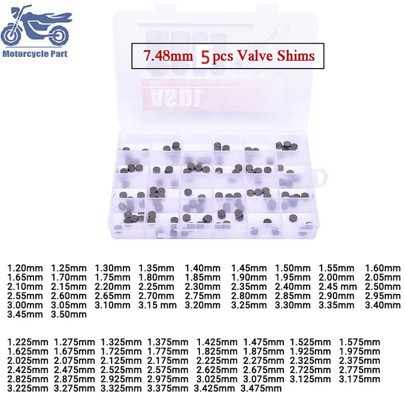 Регулируемая прокладка клапана двигателя мотоцикла, диаметр прокладки 7,48 мм, полный комплект прокладок клапана, камеры для Honda Suzuki Yamaha Kawasaki 
Регулируемая прокладка клапана двигателя мотоцикла, диаметр прокладки 7,48 мм, полный комплект прокладок клапана, камеры для Honda Suzuki Yamaha Kawasaki