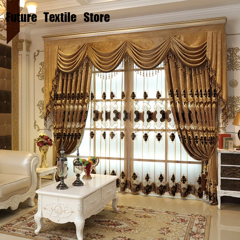 New European-style Luxury Brown Curtains for Living Room Bedroom Embroidered Gold Curtain Screens Used for Luxury Curtains
New European-style Luxury Brown Curtains for Living Room Bedroom Embroidered Gold Curtain Screens Used for Luxury Curtains