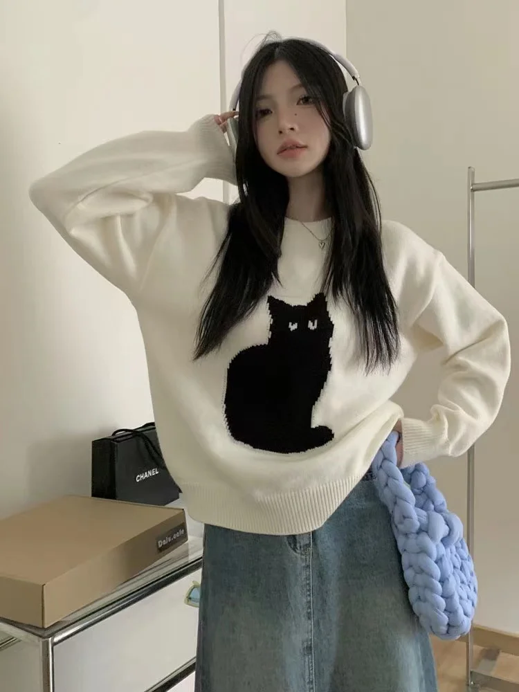 Korean Short Cat Embroidery Pullover Slouchy Knitted Sweater Women's Autumn And Winter New Style Small Retro Loose Top
Korean Short Cat Embroidery Pullover Slouchy Knitted Sweater Women's Autumn And Winter New Style Small Retro Loose Top