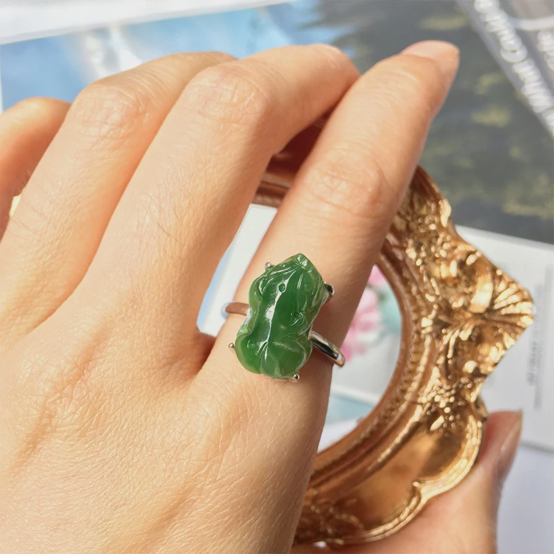 Hetian Jasper pixiu Rings Natural Green Stone Jewelry Knuckle Sterling silver open Rings Femme Minimalism Jewelry Boho Rings
Hetian Jasper pixiu Rings Natural Green Stone Jewelry Knuckle Sterling silver open Rings Femme Minimalism Jewelry Boho Rings