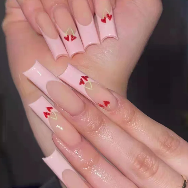 24Pcs/Box with glue Pink Heart Cherry long Ballet Wearable Ins style Fake Nails press on Nails Coffin Full Cover false nails
24Pcs/Box with glue Pink Heart Cherry long Ballet Wearable Ins style Fake Nails press on Nails Coffin Full Cover false nails