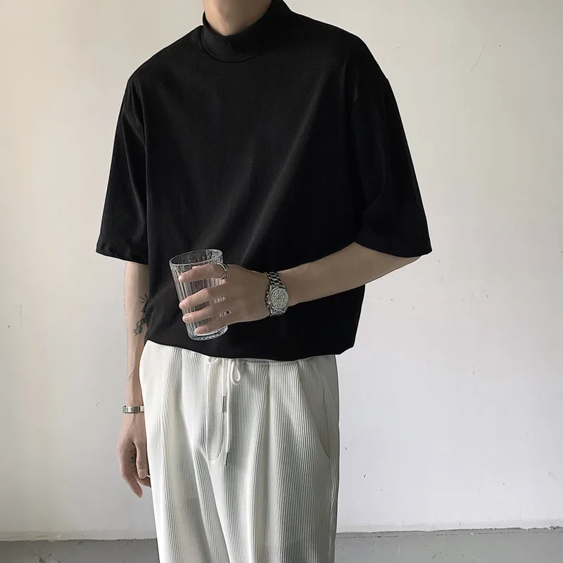 Summer Cotton Short-sleeved T-shirt Men Fashion Casual Oversized T Shirt Men Streetwear Korean Loose High-necked Tshirt Mens Top
Summer Cotton Short-sleeved T-shirt Men Fashion Casual Oversized T Shirt Men Streetwear Korean Loose High-necked Tshirt Mens Top