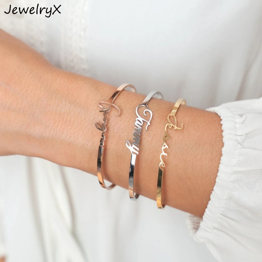 JewelryX Custom Name Bangles Personality Stainless Steel Nameplate Adjustable Bracelets For Women Couple Jewelry Birthday Gifts
JewelryX Custom Name Bangles Personality Stainless Steel Nameplate Adjustable Bracelets For Women Couple Jewelry Birthday Gifts