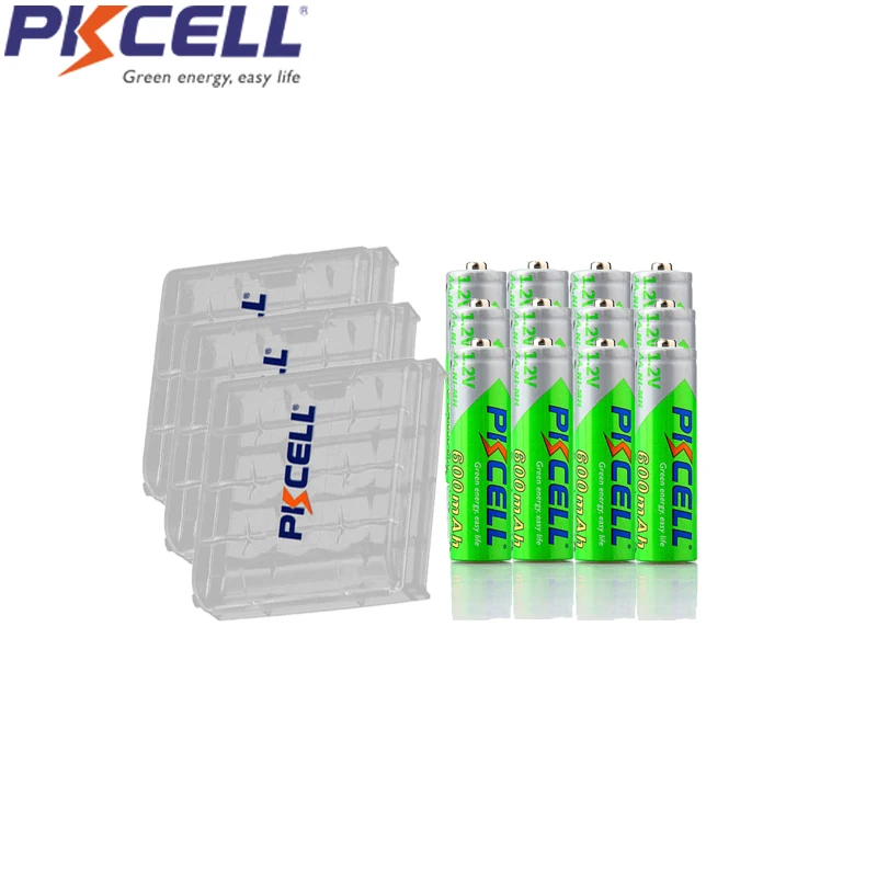 

12Pcs PKCELL aa Rechargeable battery 600MAH 1.2V 2A rechargeable batteries and 3Pcs Battery holder plastics Boxes for flashlight
