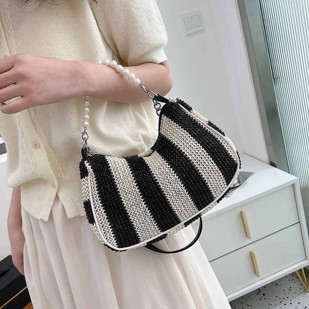 Women Casual Braided Pearl Tote Handmade Handbag Summer Strips Bag Ornament Daily Holiday Handbags for Shopping
Women Casual Braided Pearl Tote Handmade Handbag Summer Strips Bag Ornament Daily Holiday Handbags for Shopping